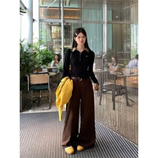 假两件格子纹拼接polo领长袖t恤女春秋修身打底衫设计感小众上衣，男装T恤，星座1210-1