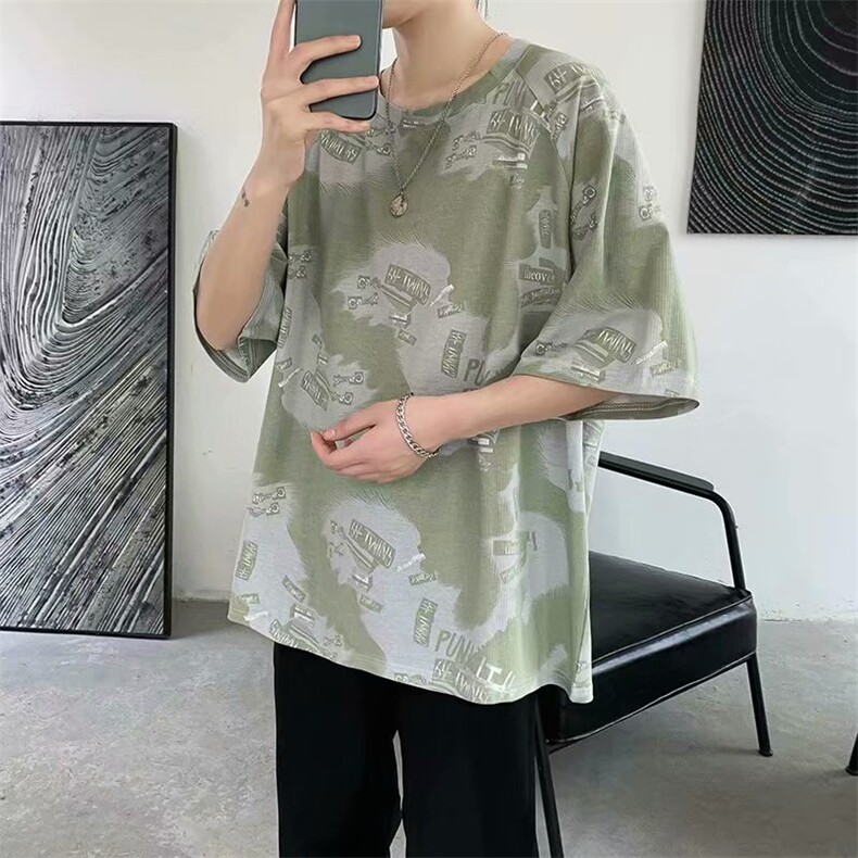 新款ins印花短袖T恤男夏季扎染港风百搭宽松情侣休闲上衣TX18-p20,男装T恤,星座1008-2