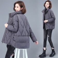 宽松大码拉链立领抽绳羽绒棉服棉衣外套，女装棉衣/棉服，简韵佳