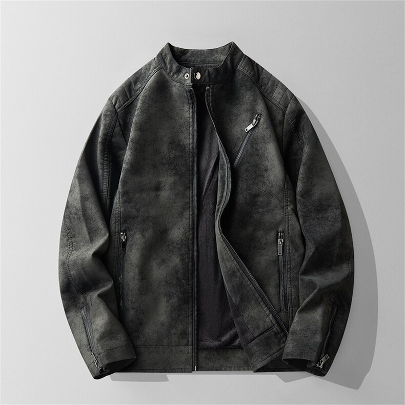 JK896-P100男士加绒皮衣韩版修身帅气机车服立领pu皮夹克外套潮,男装夹克,电商D310B-1
