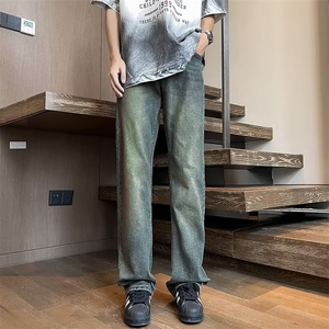 复古工装牛仔裤男水洗做旧高街阔腿裤古着裤子 N7272图片