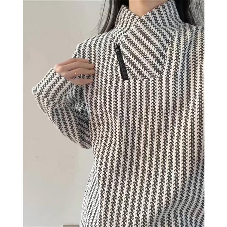 高品质春装新款老钱风美式高街鱼骨纹斜拉链解构高领卫衣长袖t恤,男装T恤,电商A486