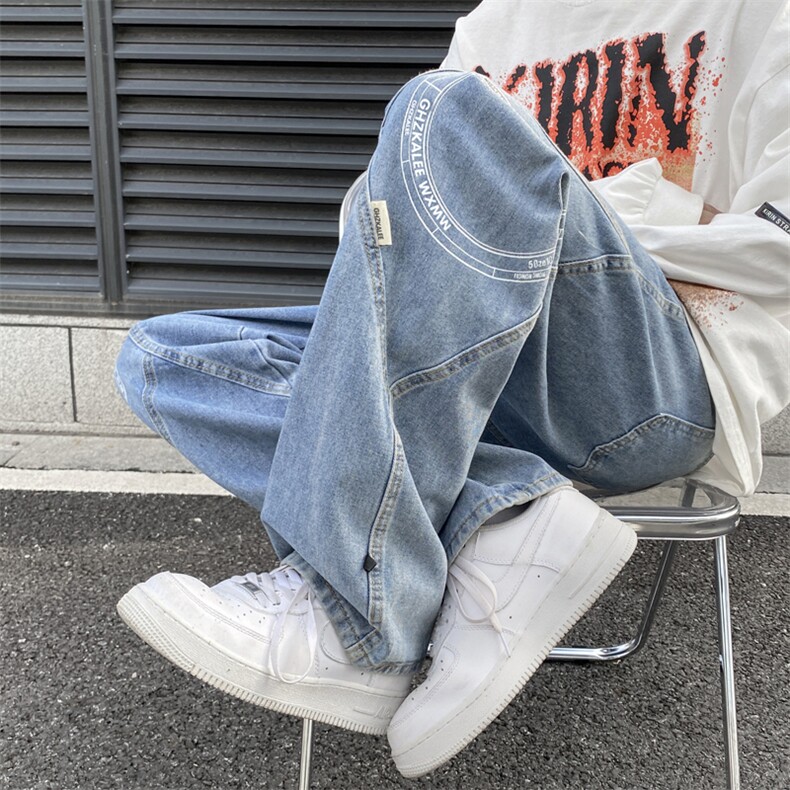 美式复古牛仔裤男ins潮牌百搭宽松直筒阔腿裤痞帅长裤K7464-P46,男装牛仔裤,星座512-3