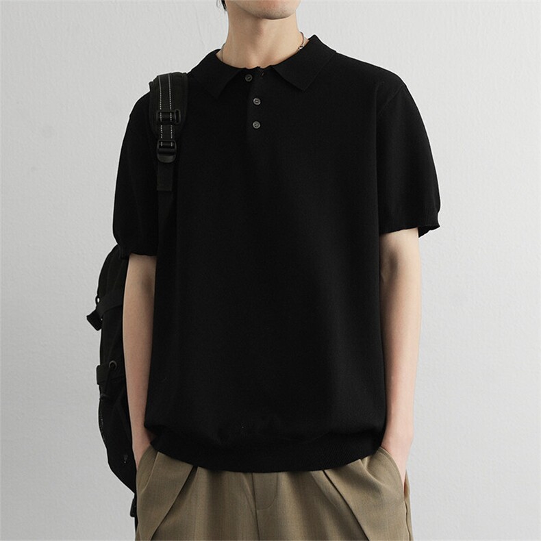 老钱风潮牌花棕色针织衫翻领polo/短袖简约休闲男款,男装Polo衫,星座914