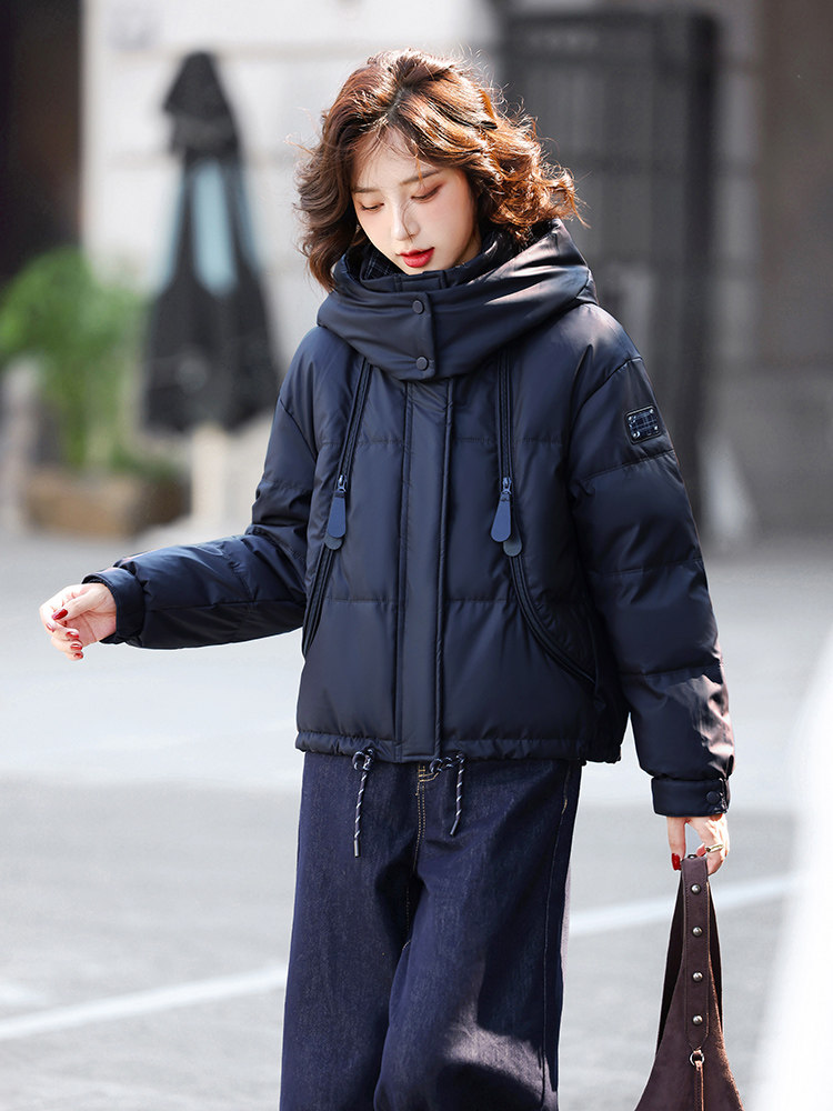 时尚格纹拼接连帽短款羽绒服女2025冬季加厚保暖小个子白鸭绒外套,女装羽绒服,歌伊格美