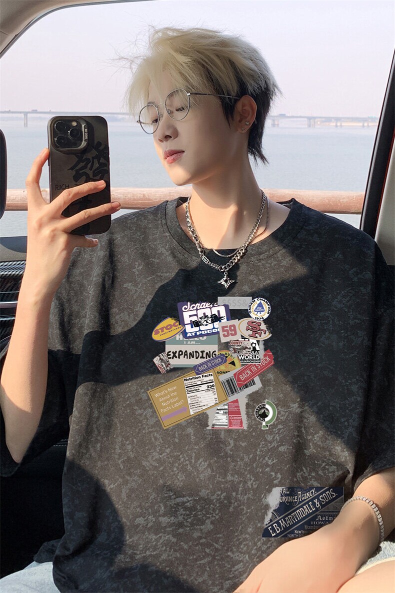 ！2026新款男士潮牌印花短袖T恤小碎花情侣半袖T2527特P28,男装T恤,电商B220
