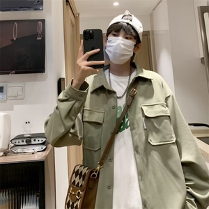 秋简约纯色宽松长袖衬衫男士衣服工装纯C033-P42图片