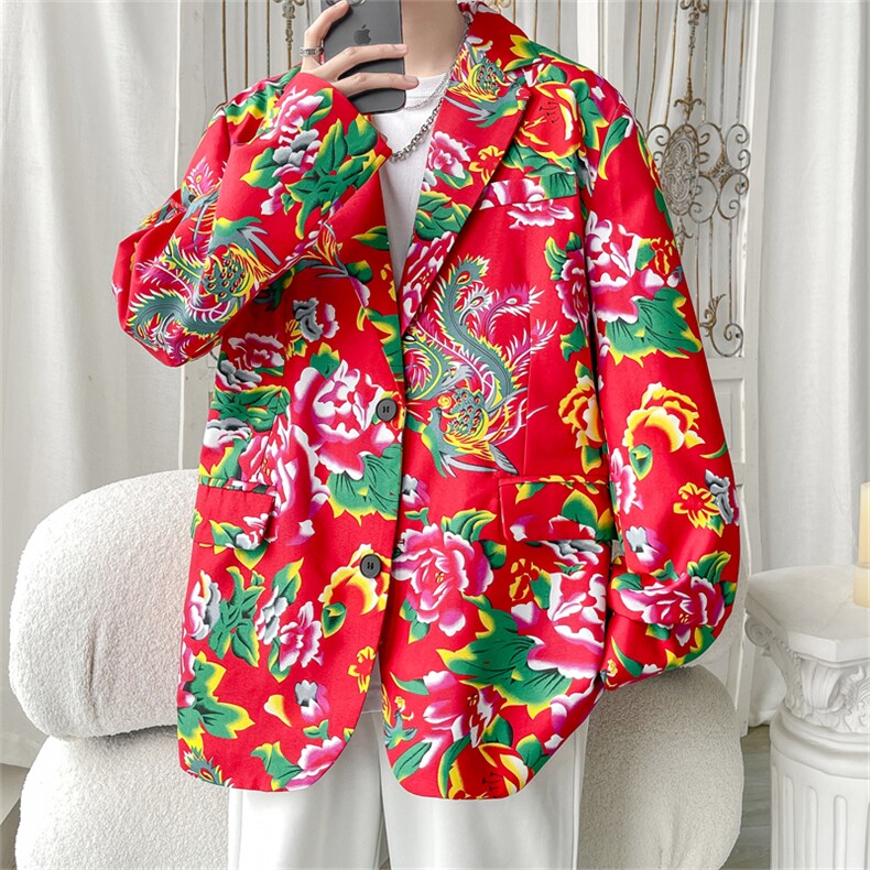 XF9035/P65春装新款东北大花西服男女风个性宽松花上衣外套,男装西服,电商A141
