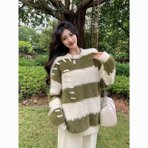 576-P52 慵懒风设计感毛绒绒针织衫上衣2025秋冬女套头图片