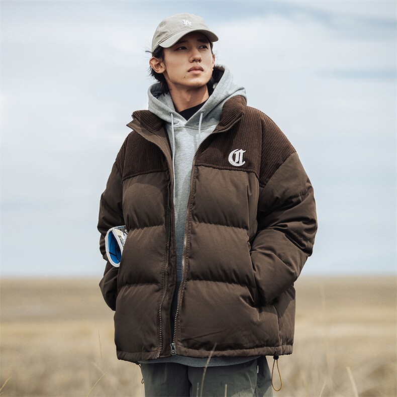 灯芯绒立领拼接棉服加厚面包服情侣刺绣棉衣外套J5043-P110控168,男装棉衣,电商A362