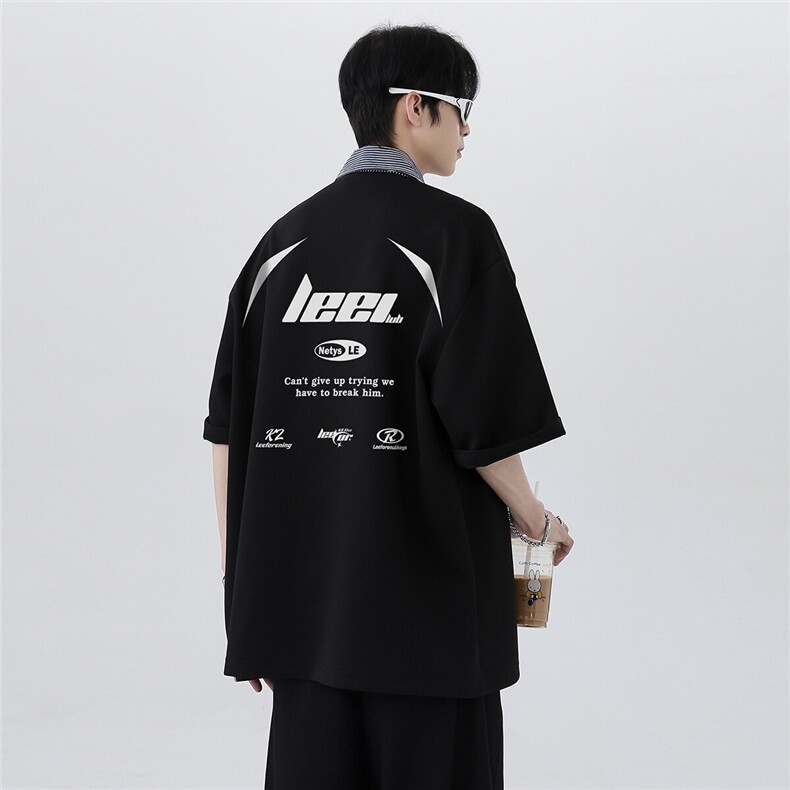 美式半拉链假两件潮牌青春休闲POLO衫宽松短袖T恤上衣T169-P48,男装T恤,电商C307