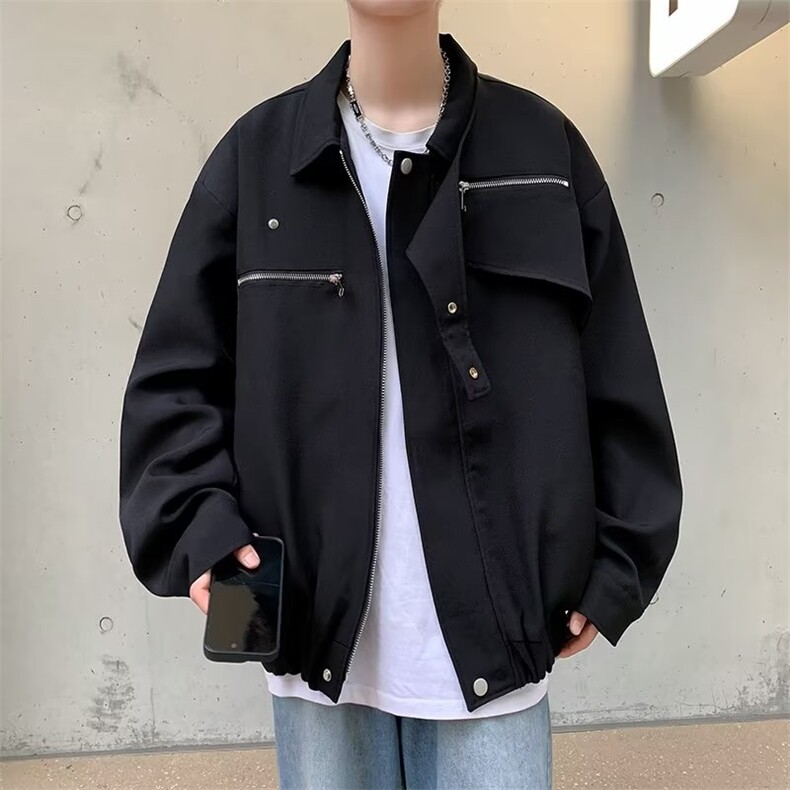 黑色立领飞行夹克外套男设计感小众2024新款春秋宽肩拉链解构褂子,男装夹克,星座601-2