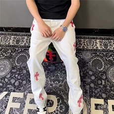 【有货】DK53-批58新款彩色拼皮十字架长裤直筒宽松阔腿牛仔裤男，男装皮裤，星座603-2