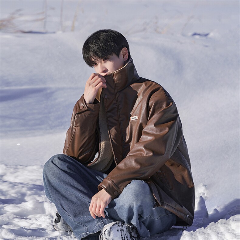 PU皮棉衣外套男冬季羊羔毛加绒加厚美式潮牌棉服外套P110X188，男装棉衣，星座803