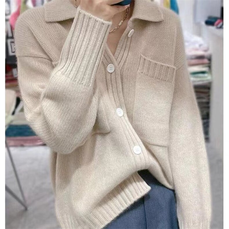 时尚女士秋季新款修身显瘦双兜羊毛针织开衫,女装羊毛衫,悦玛羊绒