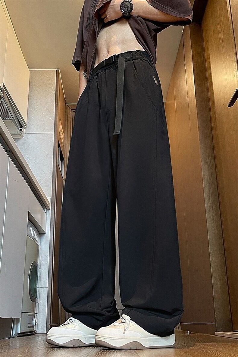 K5045/特P30夏季透气卡扣腰带垂感冰丝裤男裤阔腿休闲裤纯色长裤,男装休闲裤,电商A141