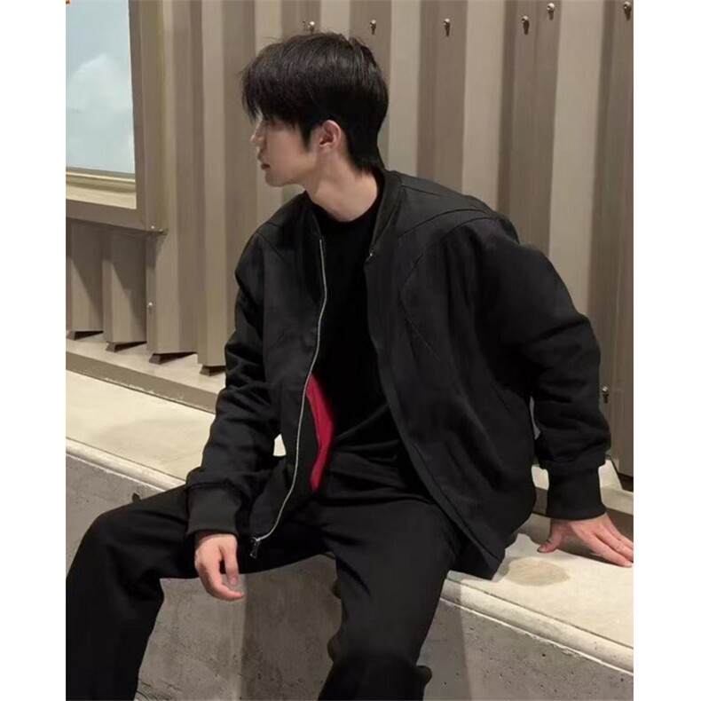 重磅棒球服领外套男秋春痞帅夹克倒三角解构设计感上衣 J879图片