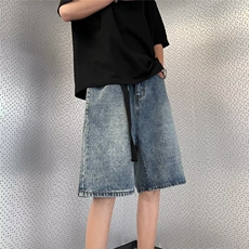 夏季新款小众宽松腰带做旧蓝色牛仔七分裤短裤休闲NM618，男装牛仔裤，星座1116A-1（原606A）
