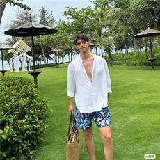老钱风立领亚麻衬衫男士夏季痞帅慵懒松弛感休闲度假防晒衬衣937，男装衬衫，星座710