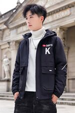 秋冬新款棉服男模特加厚夹克风衣保暖外套工装棉衣黑861加绒P80，男装夹克，星座1207