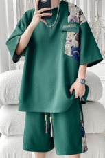 2025夏季新款旋律风车大码菠萝格短袖T恤套装M-5XHQ23461-P60，男装T恤，电商A022