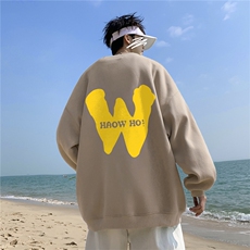 ！直播品质重磅宽松大码港风黄色W印花圆领卫衣WY115-特p28，男装卫衣，星座508（原C305）