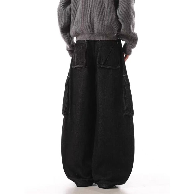 ISTURE美式复古原色多口袋工装牛仔裤男女宽松阔腿百搭休闲长裤潮,男装牛仔裤,星座813-2