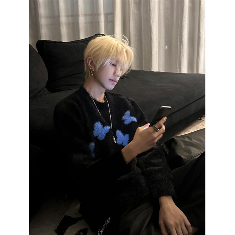 【有货】MY329LL-特P53cleanfit蓝色蝴蝶马海毛毛衣男针织衫,男装针织衫/毛衣,星座1007（原301D）
