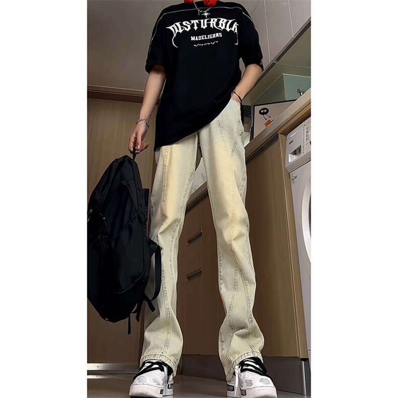 B221美式ins高街暗黑小众拼接修身牛仔裤LK24157-P60控78,男装牛仔裤,电商B221