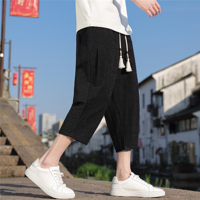 风八分裤棉麻休闲裤夏季个性男潮流男士宽松A266-1-KZ881-P60,男装休闲裤,电商A266-1