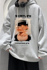 WY2213-P35加绒款-P40纯棉连帽卫衣男大码运动帽衫宽松薄外套男，男装卫衣，电商A040