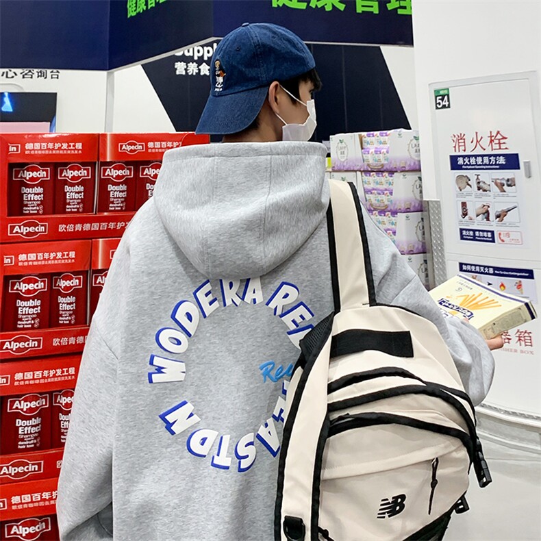64%棉港风卫衣潮ins新款早秋宽松慵懒风长袖上衣22356-P75控128,男装卫衣,星座717