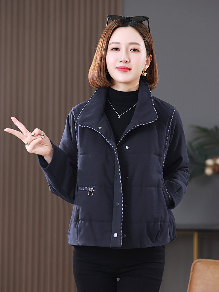 2025冬装新款短款明线装饰翻领棉衣外套,女装棉衣/棉服,雪樱依海