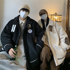 港风新品皮毛一体刺绣羊羔毛棉衣男装加厚冬装棉服外套G1037P128，男装棉衣，电商A339