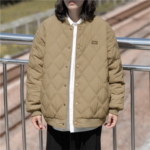 日系菱格冬季外套男士棒球领衣潮牌宽松情侣装工装服图片