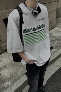 1港风条纹印花设计潮大码M-5XL短袖T恤男DT77773P18块特价控38图片