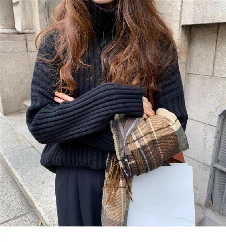 秋季新款舒适显瘦时尚百搭坑条高翻套头毛衣,女装羊毛衫,恒恩羊绒