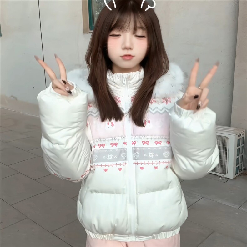 1506-1/M78181/P89女士韩系美式费尔岛兔子毛领连帽棉服,男装棉衣,星座1506-1