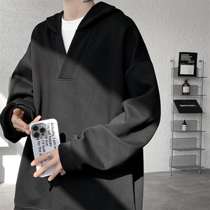 8XL-M叠穿假两件卫衣重磅连帽V领拼接套头衫宽松大码外套WY006P65图片