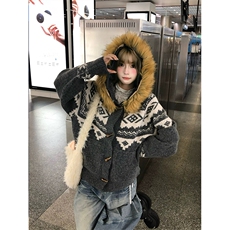 网图有货费尔岛针织毛领提花毛衣外套男女宽松百搭上衣A1120-P78，男装针织衫/毛衣，星座1505