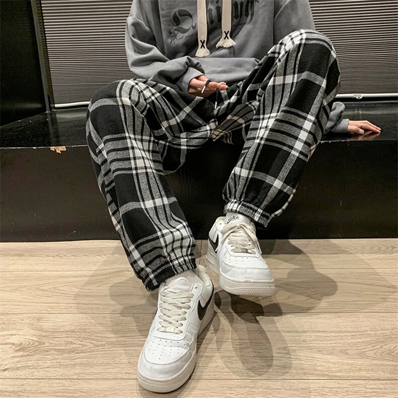 2025春季男装宽松休闲格子束脚休闲裤港风运动裤DM184-P45，女装休闲裤，电商D321-1
