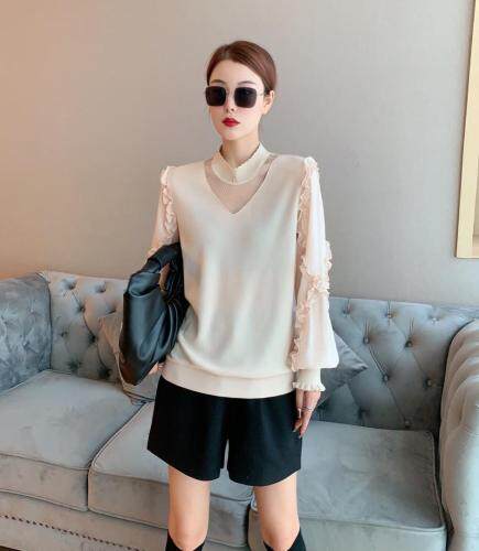 雪纺拼接针织衫，其它，云落伊里