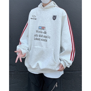 徽章织带连帽卫衣男女春秋美式复古运动情侣帽衫宽松外套WY81-P52图片