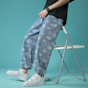 港风牛仔裤男中性风提花牛仔裤宽松直筒九分DS-C407-N201-P45图片