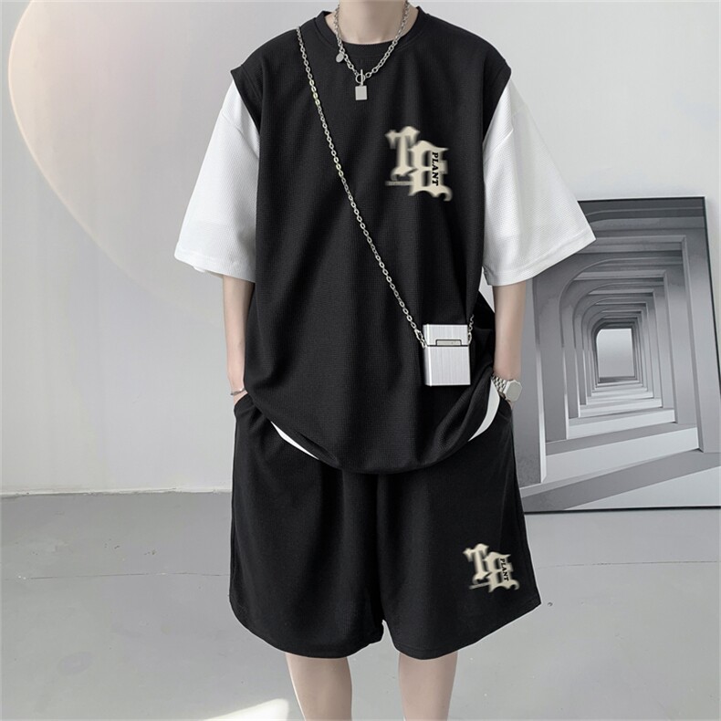 华夫格套装潮流休闲短袖短裤两件套FTZ3040-P55控78,男装牛仔裤,电商B370