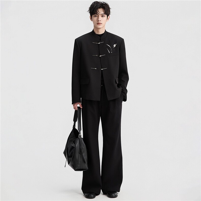 1506/QW370/P61新中式西装垫肩西服小众高级立领中山装高级感,男装西服套装,星座1506