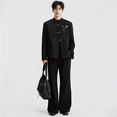 1506/QW370/P61新中式西装垫肩西服小众高级立领中山装高级感，男装西服套装，星座1506
