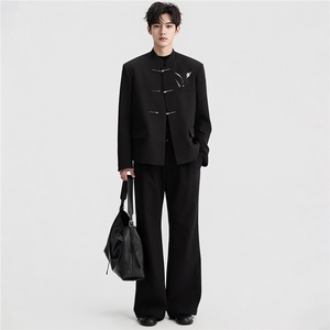 1506/QW370/P61新中式西装垫肩西服小众高级立领中山装高级感图片