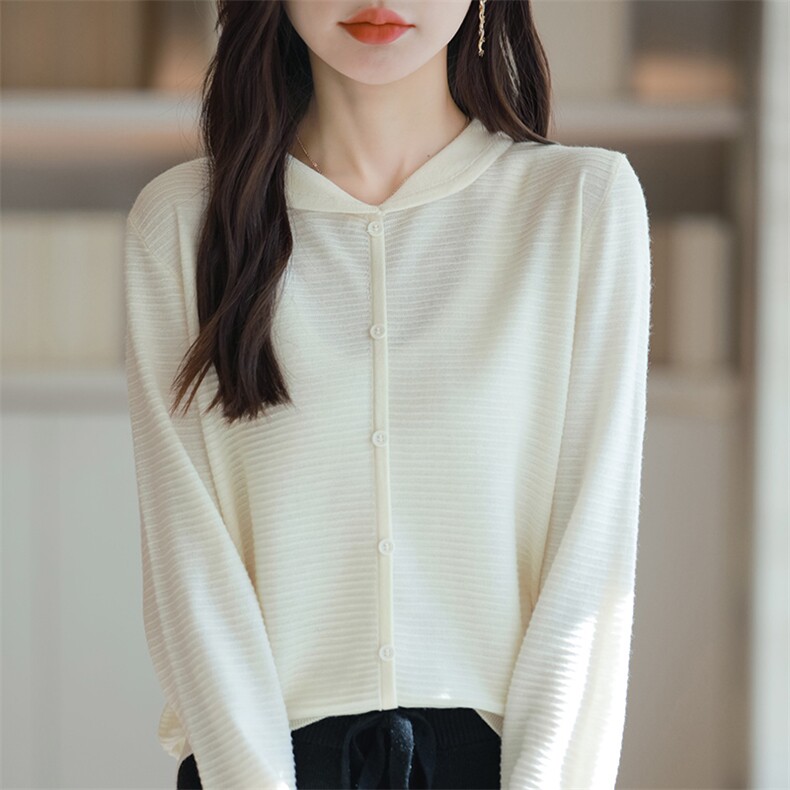 2025秋冬新款娃娃领针织T恤女宽松休闲翻领小衫肌理感毛衣打底衫,针织衫/毛衣,佳绒包芯纱店