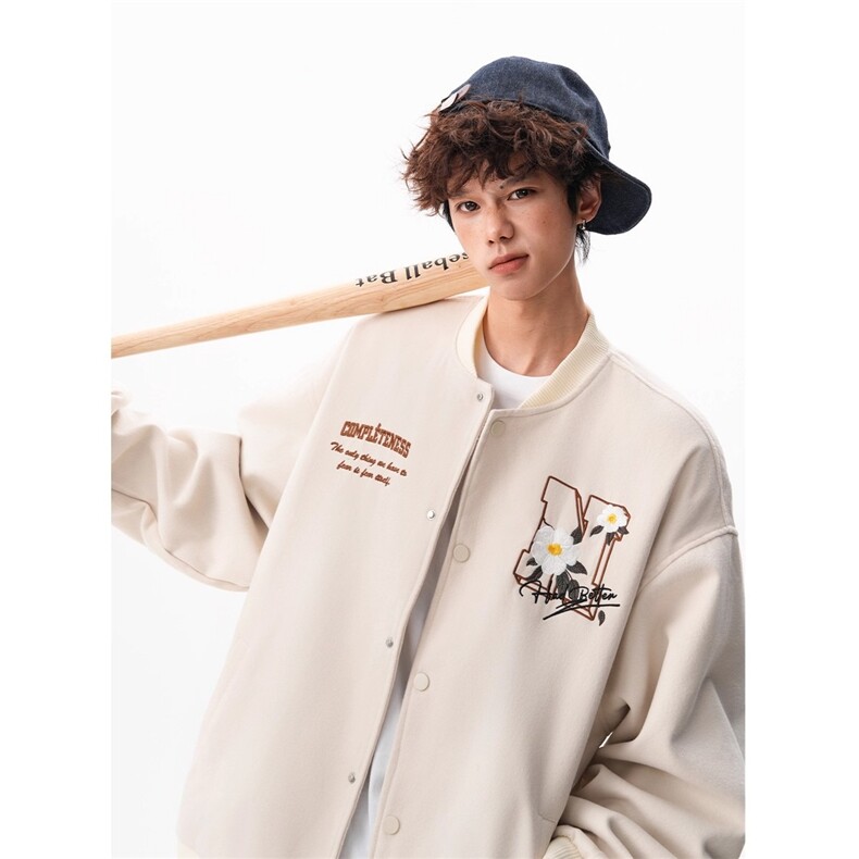 美式复古刺绣毛呢棒球服男女秋设计感情侣宽松夹克外套HHT12P70,男装夹克,星座1013-5